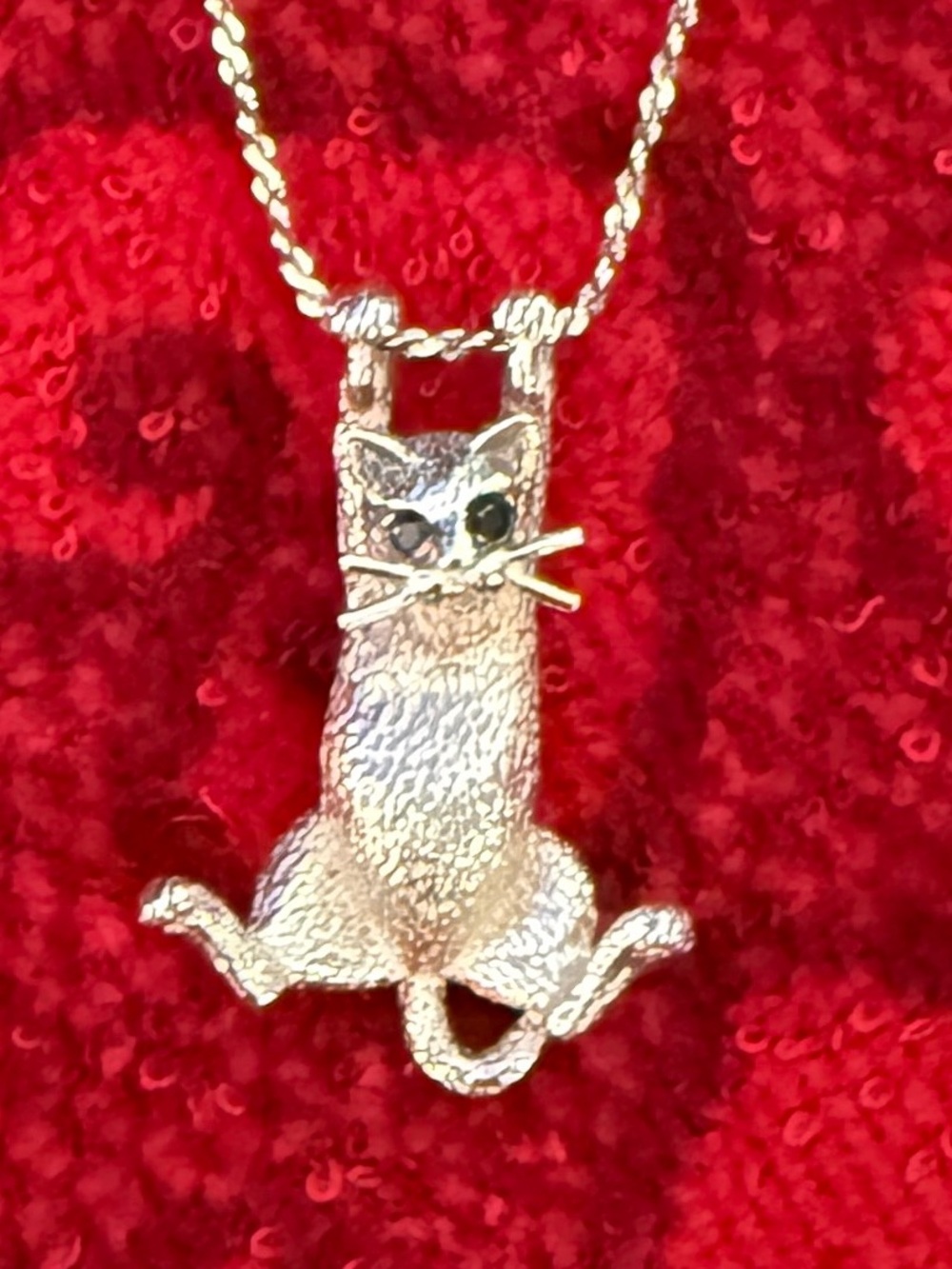 Vintage Sterling Silver Hanging Cat Pendant 925 Stamped EUC